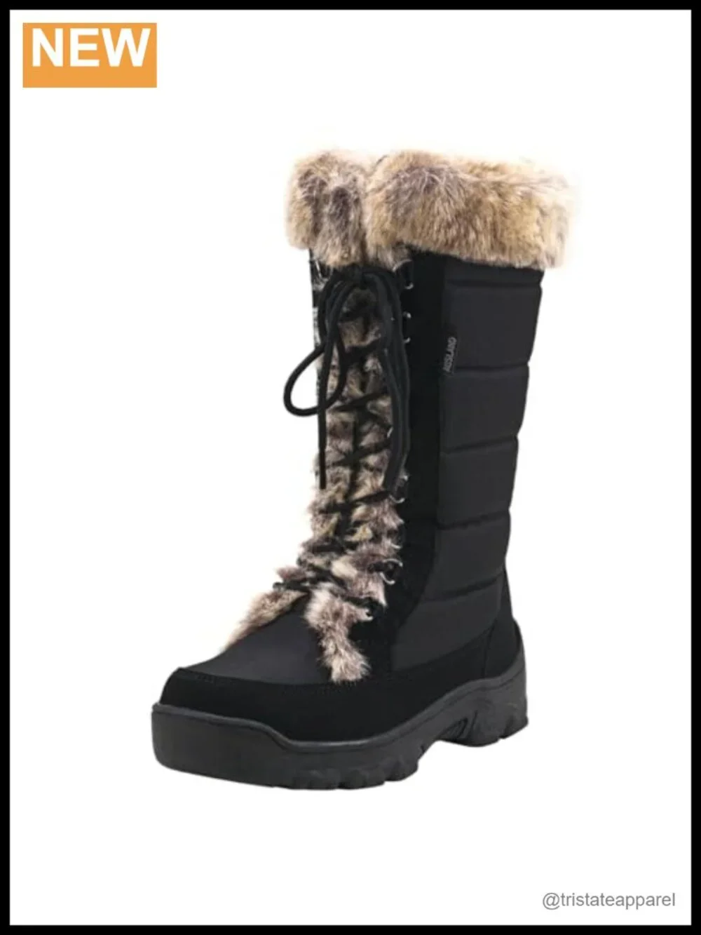 Women's Waterproof Fur Cuff Mid-Calf Lace Up Snow Boots
